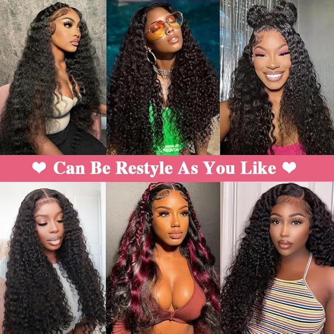 28 Inch Deep Wave Lace Front Wigs Human Hair 250% Density 13x6 HD Transparent Lace Frontal Wigs Human Hair Curly Wigs for Women Pre Plucked with Baby Hair Natural Color