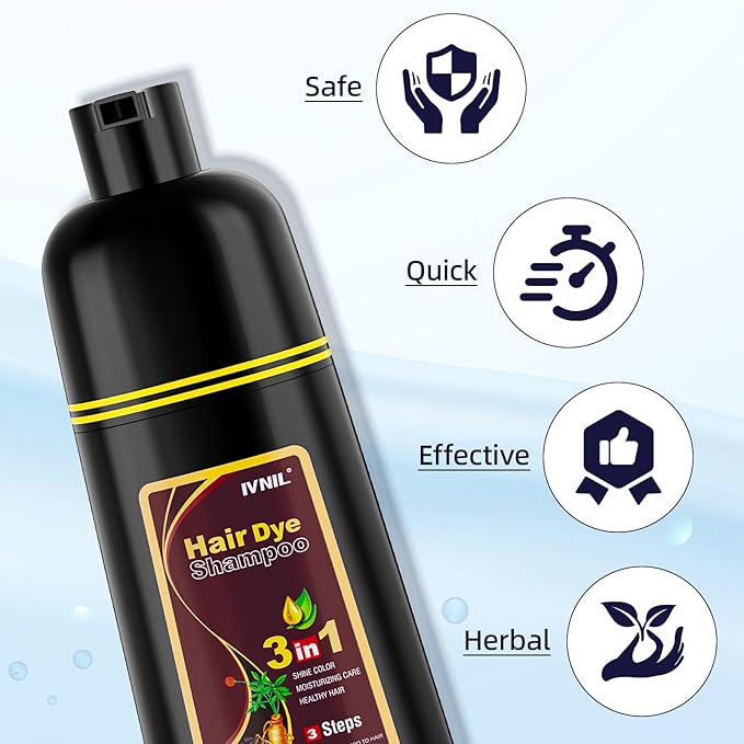 Ivnil Brown Hair Dye Shampoo Gray Hair Coverage Champu Con Tinte Para Canas Hair Color Herbal 3 in 1 Men and Women,Instant Coloring in Minutes (Brown color)