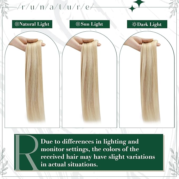 RUNATURE Blonde Clip in Hair Extensions, Real Human Hair Clip in Extensions, Short Hair Extensions Clip Ins, Remy Natural Hair For Women, Add Hair Volume, 12 Inch 50g 3pcs #18P60 Ash Blonde Highlight
