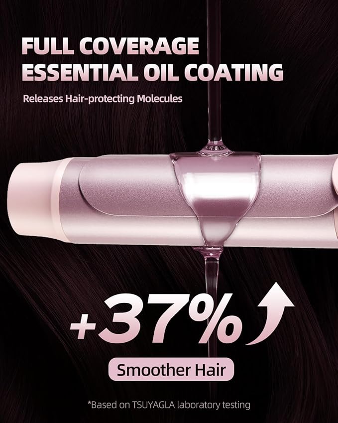Large Hair Curling Wand, 1.6 Inch Big Barrel Curling Iron, 43 Million Ionic Ceramic Curler with 3 Temp, Auto Shut-Off, Long Barrel Curling Wand for Long Hair, Dual Voltage, Pink