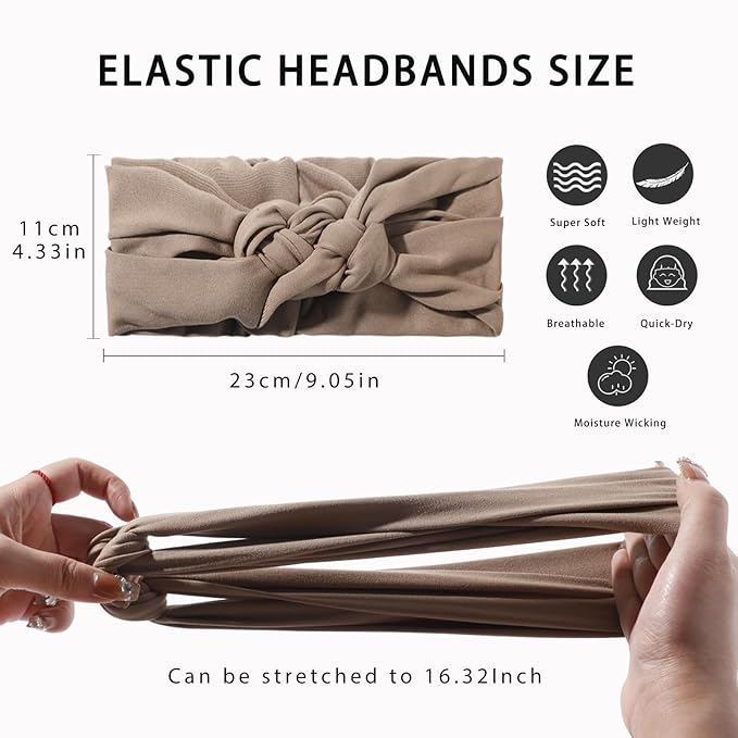 Vercret Headbands for Women Sailor Knot Headband Black Double Wide Elastic Adjustable Braided Hair Bands Non Slip for Girls Boho Stretchy Turban Headwrap Yoga Workout,Solid Color, 3Pcs