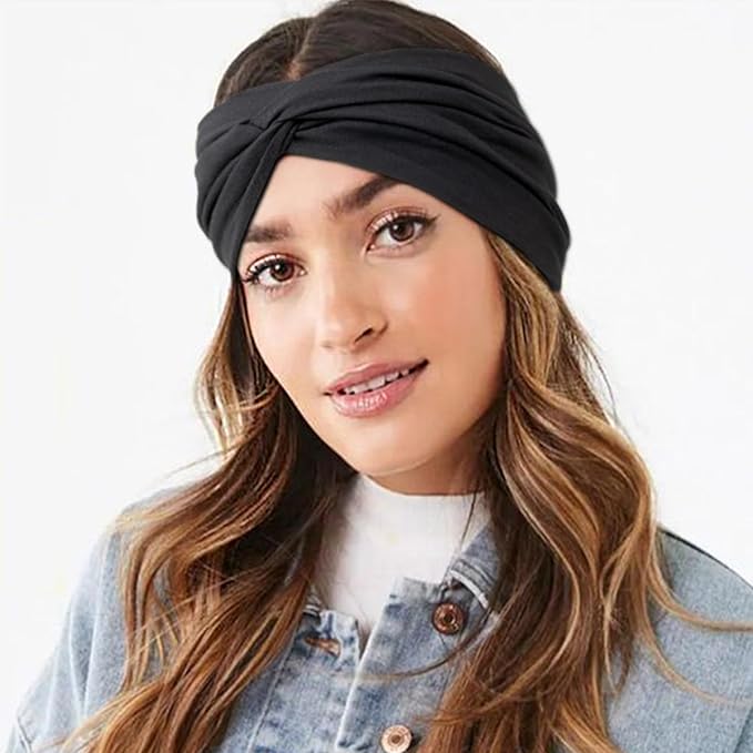 DRESHOW Extra Wide Headbands for Women Cotton Turban Knotted Bandana Head Bands Non Slip Boho Hair Accessories for Sports & Yoga