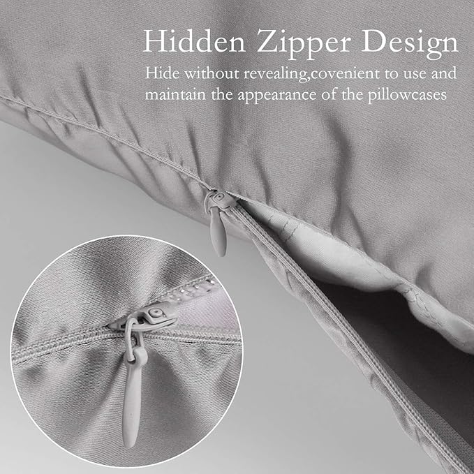 Silk Pillowcase for Hair and Skin 2 Pack 100% Mulberry Silk Bed Pillowcase Hypoallergenic Soft Breathable Both Sides Silk Pillow Case with Hidden Zipper, Queen Size Pillow Cases (Grey)
