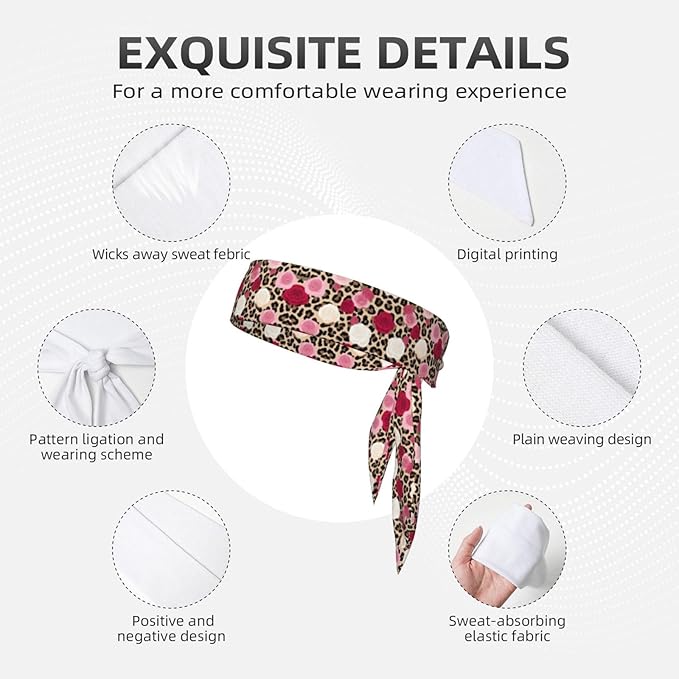 Men's Women Animal Rose Flowers Cheetah Leopard Print Floral Sports Sweat Band Multi Style Fashion Head Ribbon Headwear for Yoga Fitness Shower
