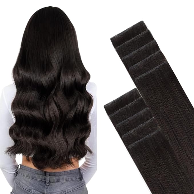 GOO GOO Invisi Edge Tape in Hair Extensions Human Hair, 2 Dark Brown, 10pcs 22inch 30g, Virgin Remy Hair, Seamless Injected Tape, Natural Look