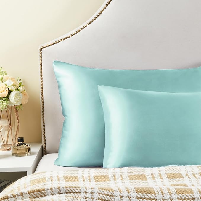 BEDELITE Satin Pillowcase for Hair and Skin, Super Soft and Cooling Similar to Silk Pillow Cases 2 Pack with Envelope Closure, Gift for Women Men(20"x36" King Size, Blue Grey)