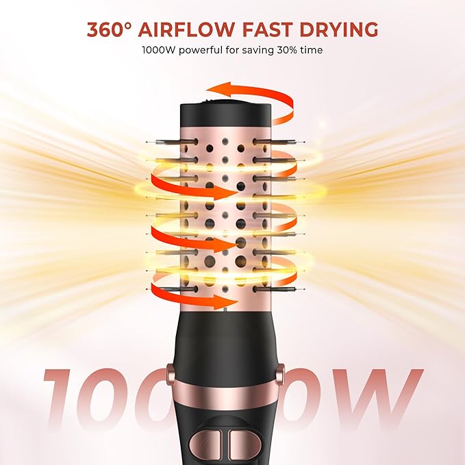 2 in 1 Rotating Hair Dryer Brush, Thermal Blow Brush Set Auto Rotating 360° Drying, Oval Volumizer Detachable Heated Hot Air Brush for Curling Volumizing & Drying Hair (Black)