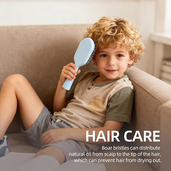 Boar Bristles Hair Brush for Women and Men, Detangling Hair Brush for Smoothing Massage Add Shine, Nylon&Boar Bristles Detangler brush for Hair Healthy (Medium-Blue)