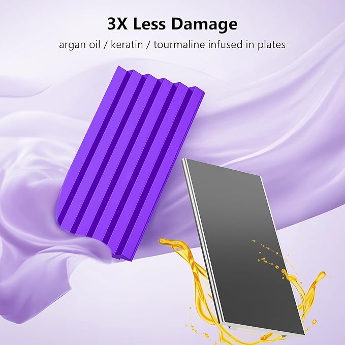 Terviiix Crimper Hair Iron with 4 Interchangeable Plates, Keratin & Argan Oil Infused Hair Crimper for Women, Volumizing Crimping Iron for Thin Fine Hair, 5 Heat Settings & 60 Mins Auto Off, Purple