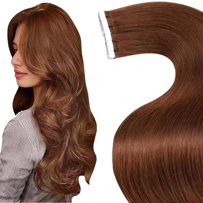 LaaVoo Tape in Hair Extensions Auburn Brown Hair Extensions Tape in Human Hair Real Hair Tape on Extensions Silky Straight Hair 50g 20pcs 16inch