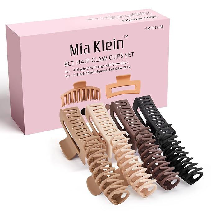 Hair Clips Set | 8 Matte Non-Slip Claw Clips (4.3"/3.5") + 60Pcs 2" Black Bobby Pins | All-in-One Set for Thick/Thin Hair | Secure Hold for All Hair Types, Neutral Colors