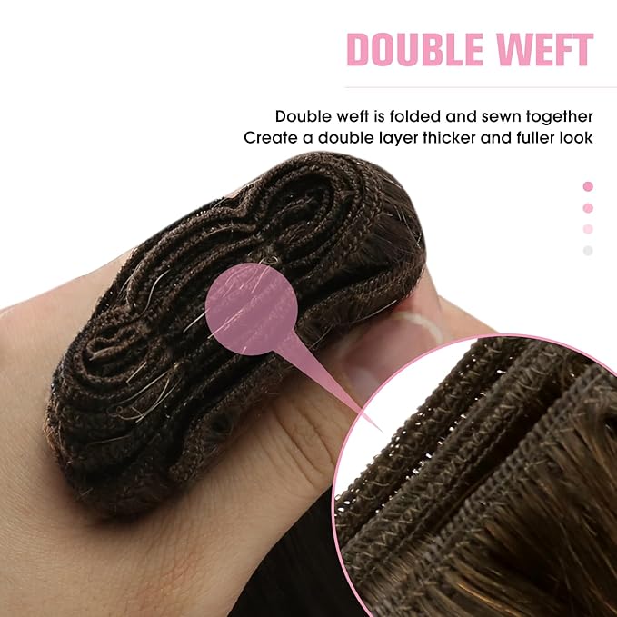 YoungSee 24Inch Weft Hair Extensions Human Hair Brown Roots to Gold Blonde Mix Platinum Blonde Sew in Hair Extensions Ombre Blonde Long Straight Hair Weft Extensions 100G
