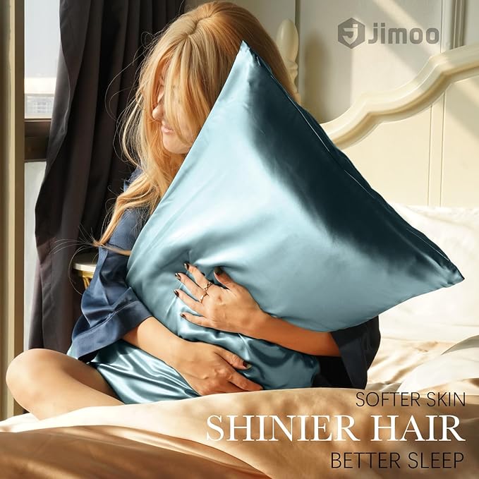 100% Mulberry Silk Pillowcase for Hair and Skin, 22 Momme Pure Natural Silk Pillow Case Both Sided with Zipper, Pillow Cover for Women Mom Men (Airy Blue, Queen 20''×30'', 1 Pack)
