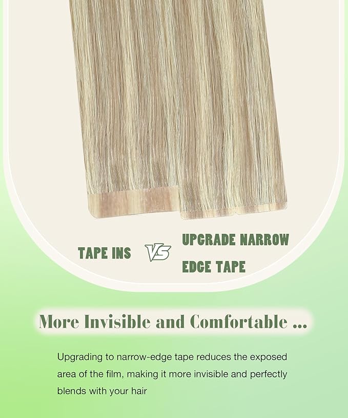 SURNEL Tape in Hair Extensions Ash Blonde Highlight Bleach Blonde Human Hair Tape in Extensions 14inch 20pcs 50g(#18P613-14)