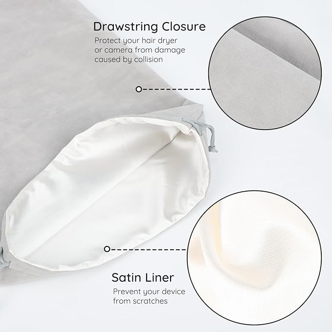 Segbeauty Large Velvet Drawstring Bags, 15.7x11.8in Satin Flannel Storage Bag, 40x30cm Hair Dryer Bags Drawstring Bag Velvet Gift Bag with Satin Liner for Hair Diffuser Clothes Travel Bathroom Gray