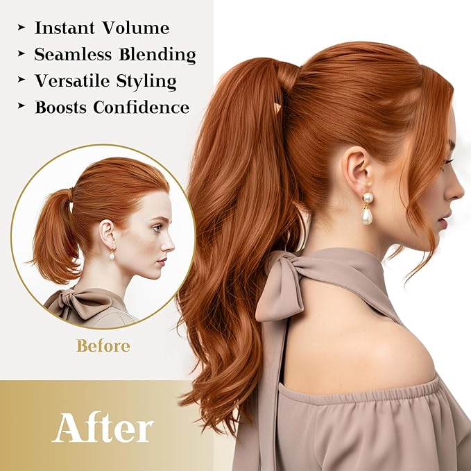 Ve Sunny Hair Extensions Ponytail Real Human Hair Wrap Around Clip in Ponytail Hair Extensions Straight Extensions Human Hair for Women Copper 22inch 80G