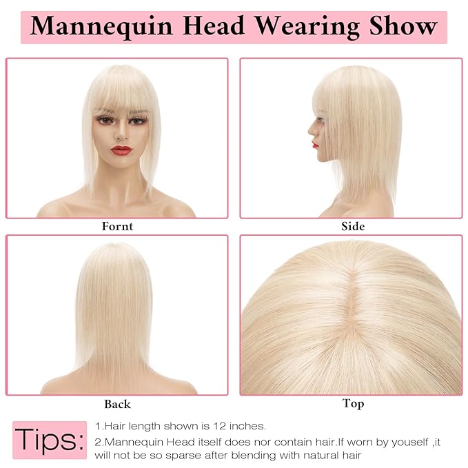 SEGO 100% Real Human Hair Toppers, with Air Bangs, Silk Base 150% Density, Clip in Topper, 2.7肺5.1・ HairPieces for Women, with Thinning/Hair Loss Cover Gray