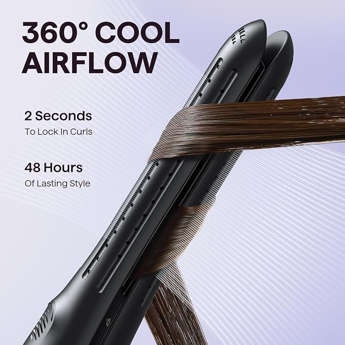 Wavytalk 0.65" Pencil Flat Iron, Cool Curl Pencil, Small Airflow Styler and Straightener for Short Hair, Pixie Cut and Edges, Curling Iron for Short Hair with 360º Cool Airflow, Black