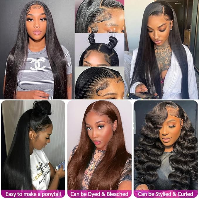Hermosa 13x4 HD Transparent Lace Front Wigs Human Hair Pre Plucked with Baby Hair 220% Density Straight Lace Front Wigs Human Hair for Black Women Natural Hairline 24 inch
