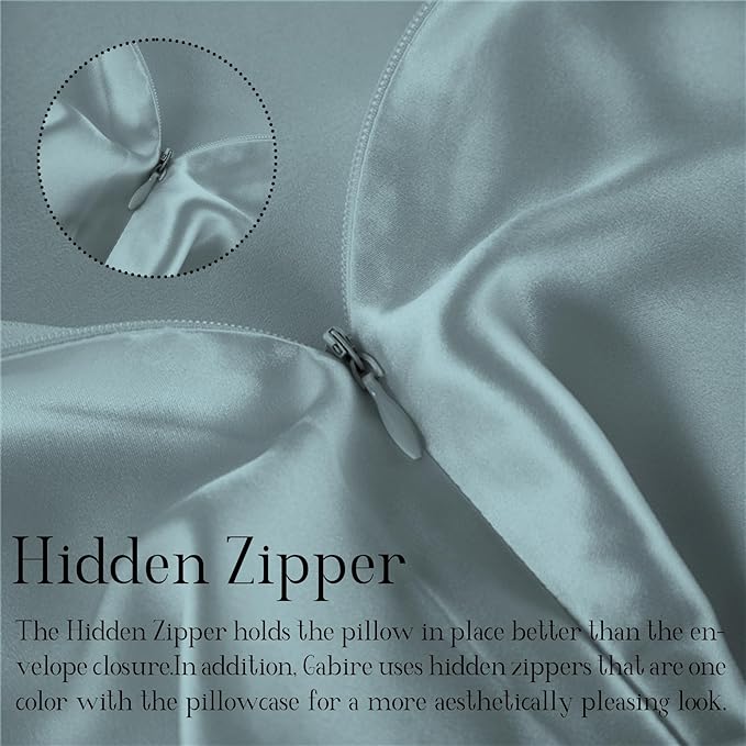 Mulberry Silk Pillowcases Set of 2, Both Sides Real Silk Pillowcase for Hair and Skin Prevent Acne Pillowcase Organic Silk Pillow case 2 Pack with Hidden Zipper, Haze Blue, Standard (20"×26")