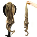 Chicmoi Chocolate Brown Ponytail Extainson with Blonde Highlight 32 Inch Flexible Wrap Around Ponytail Hair Extension Long Wavy Pony Tails hair Extension Synthetic Hairpieces For Women and Girls