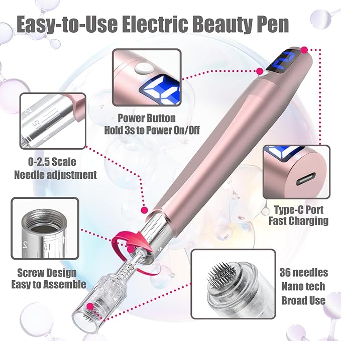 Microneedling Pen - 0.25mm Micro Needling Tool for Face & Scalp, Dr Pen Microneedling for Women & Men, Home Use Dermapen HDHXT