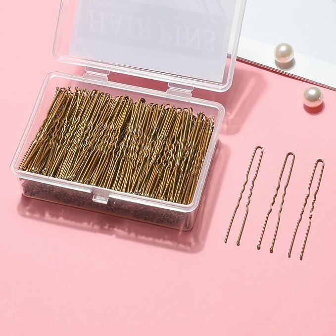 U Shaped Hair Pins -2.4 Inch 250 Count, Hair Pins for Women, Girls, Hairpins for Updos and Bun Hair, Hair Tools for Wedding and Dancing, Includes Storage Box(Bronze)