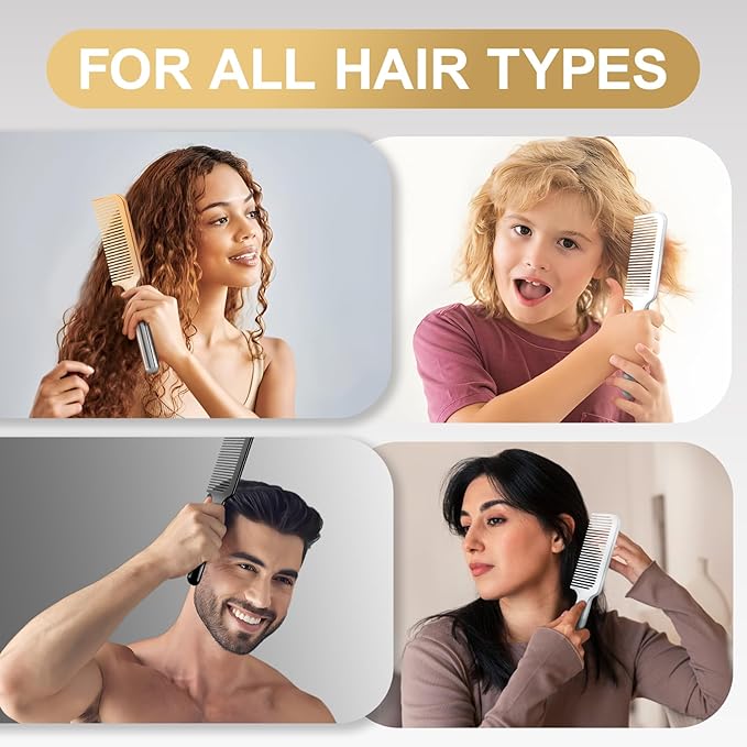 Hair Comb for Women and Men, Durable Detangling Hair Comb with Handle, Large Detangler Comb for Thin Straight Short Hair(Gold)