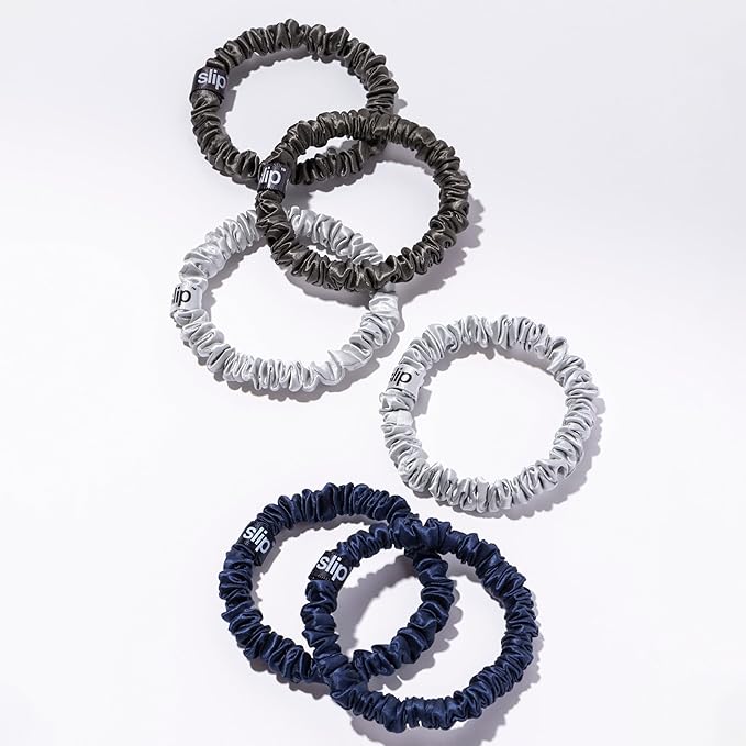 slip Skinnies The Midnight Collection | Pure Silk Skinny Scrunchies Set | 100% Mulberry Silk, Anti-Crease, Ultra Soft, Gentle on Hair, Prevents Breakage | Set of 6, Stylish & Durable