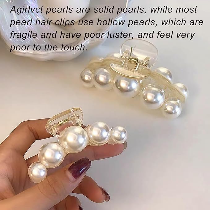 Hair Clips for Women, Large Pearl Hair Claw Clip Set Strong Hold No Slip, Banana Jaw Clip Barrettes, Hair Accessories Birthday Wedding Valentine's Day Gift for Girl Wife Styling Thick Thin (4 PCS)