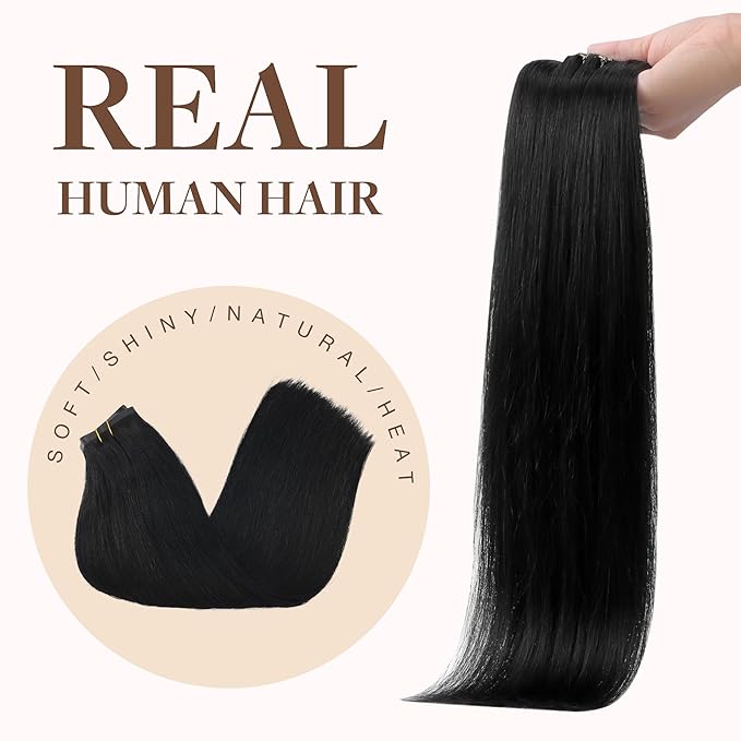 GOO GOO Clip in Hair Extensions Real Human Hair, Remy Human Hair Extensions Clip ins for Women, Natural Human Hair, 24inch 140g 7Pcs, #1 Jet Black