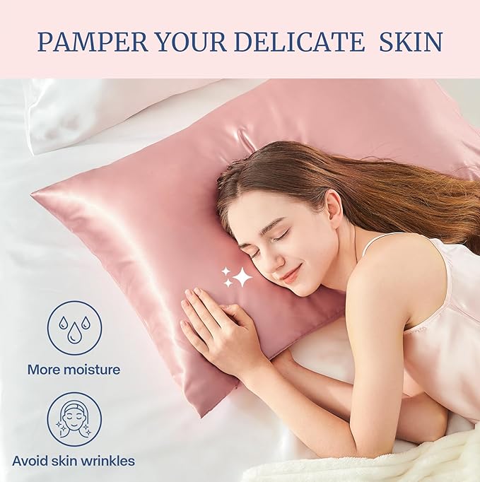 BEDELITE Satin Pillowcase for Hair and Skin, Super Soft and Cooling Similar to Silk Pillow Cases 2 Pack with Envelope Closure, Gift for Women Men(20"x26" Standard Size, Rose Pink)