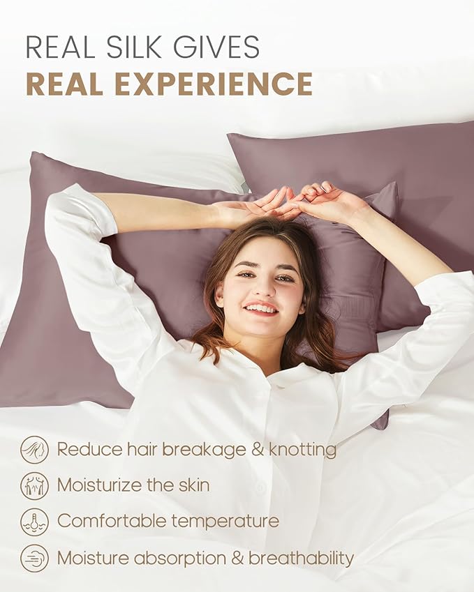 THXSILK Set of 2 Mulberry Silk Pillowcases for Hair and Skin with Hidden Zipper, Both Side Real Mulberry Silk, Hypoallergenic Pillowcase Pillow Covers(20inch x 36inch, King Size, Purple)