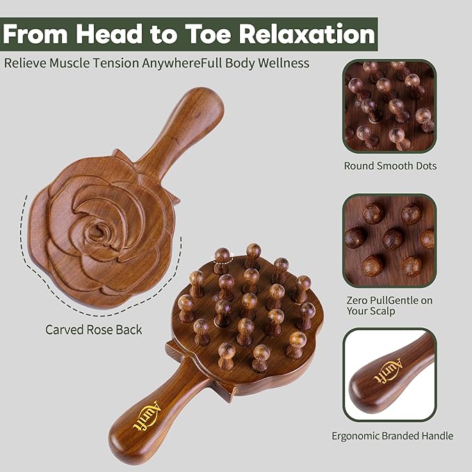 Wooden Scalp Massager Tool set, Christmas Gifts for Mon, Head Massager Brush for Hair Growth, Curl Detangler Brush, Travel Wet Hair Brush, Body Gua sha tool for Lymphatic Drainage Stress Relief
