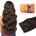DOORES Clip in Hair Extensions, Light Dark Brown 130g 7pcs 18 Inch, Seamless Weft Invisible Edge Clip in Hair Extensions Long Straight Weft