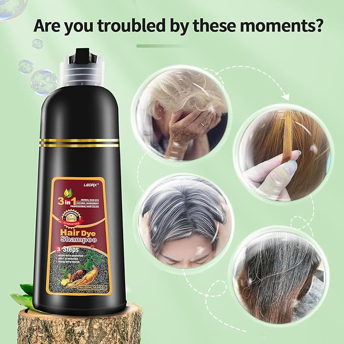 Leorx Hair Dye shampoo, 3 In 1 Deep Wine Red Color Shampoo Hair Dye For Refresh Hair Instant Herbal Coloring Shampoo For Women&Men - Tintes Para El Cabello Profesional