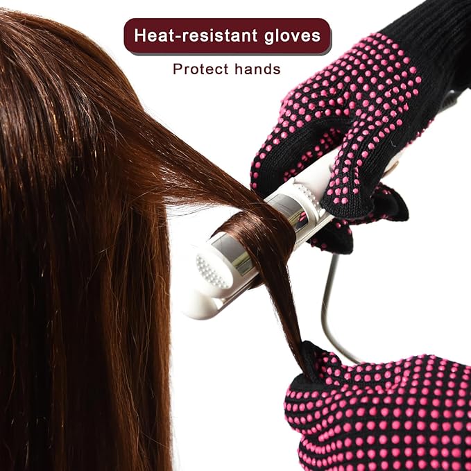 YANTAISIYU ‌2-Pack Heat-Resistant Gloves with Silicone Bumps Heat Blocking Gloves for Curling Hair Styling