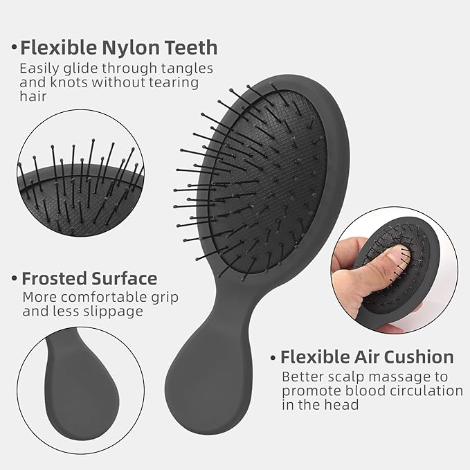 Mini Hair Bursh for Kids Women and Men, Protable Travel Size Hair Brush for Pockets Purse backpack,Mini Detangler Brush for All Hair Types, Small Hair Brush for Detangling(1 Pack-Black)