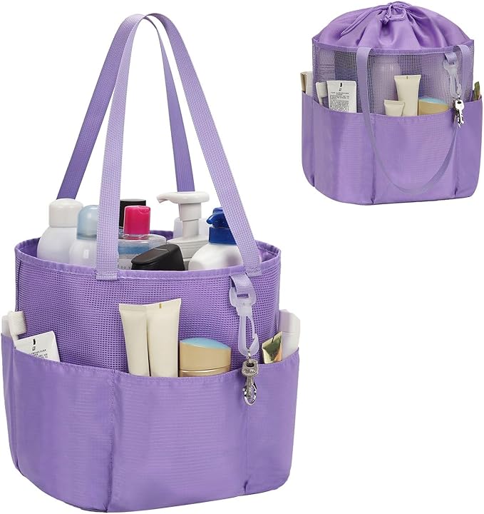 Mesh Shower Caddy Portable, Travel Toiletry Bag for Women Men, Large Capacity Shower Bag Quick Dry Bathroom Bag for Dorm, Gym, Bathroom, Camping, Beach, Swimming, Traveling, Purple