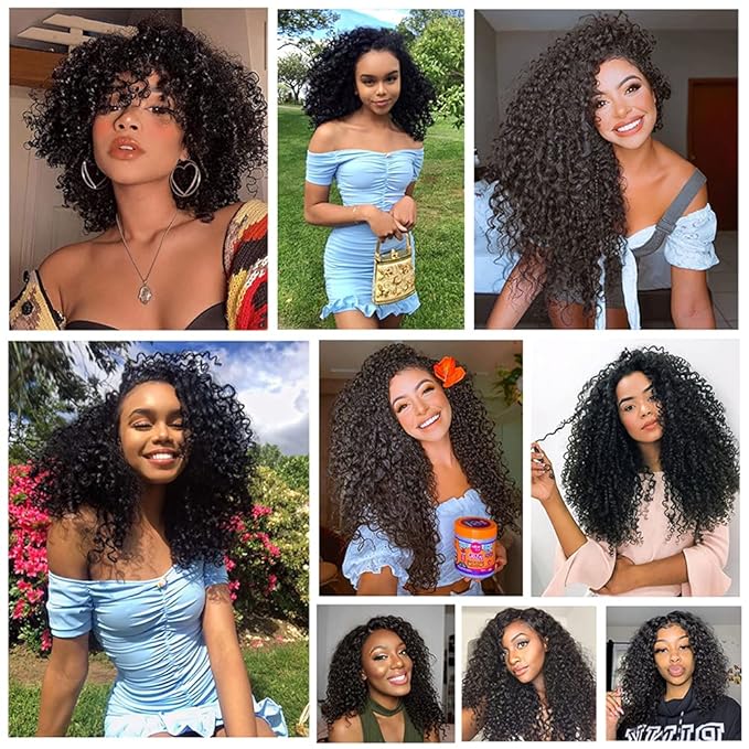 Curly Bundles Human Hair Natural Black Kinky Curly Bundle Niegmeag Brazilian Virgin Soft and Silky Remy Hair 3 Bundles 12 14 16 Inch Double Weft Color 1B Bundle Hair Weave
