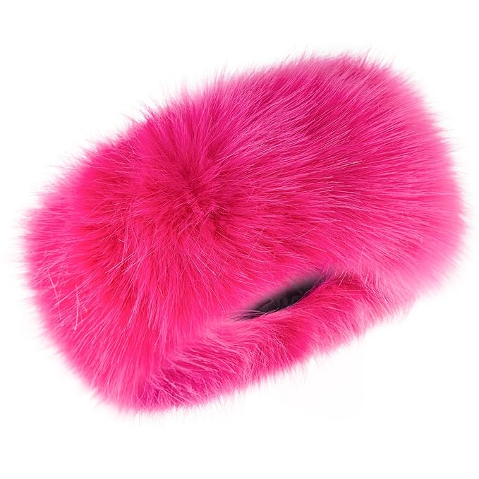 Faux Fur Headband for Women Elastic Fuzzy Thick Earmuffs Winter Headwrap Ear Muffs Furry Ear Warmers Cold Weather (Rose)