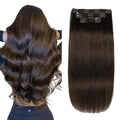 XDhair Clip in Hair Extensions Real Human Hair, 120G 6 Pcs Human Hair Clip in Extensions,Dark Brown Hair Extension Silky Straight #2 18 Inch