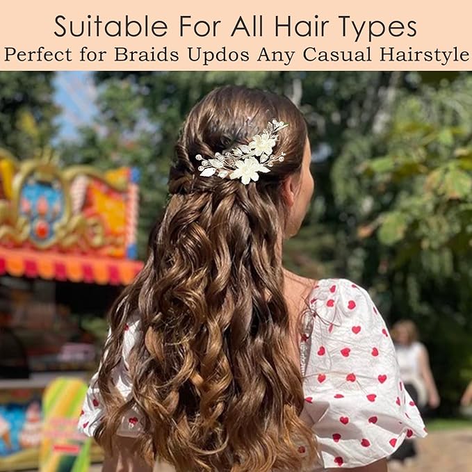 14 Pcs Flower Girl Hair Accessory Bridal Hair Clips Handmade Silver Leaf Floral Pearls Crystal Design with Mini Flower Hair Accessories for Girls & Women (white)