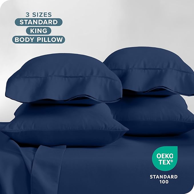 Bare Home Microfiber Bulk Pillow Cases - Standard/Queen Size Set of 4 - Cooling Pillowcases - Double Brushed - Dark Blue Pillowcases 4 Pack - Easy Care (Standard - 4 Pack, Dark Blue)
