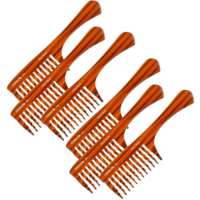 Giorgio G53 Wide Tooth Comb for Curly and Thick Hair, Large Handmade Rake Comb for Wet and Dry Use, Saw-Cut and Hand Polished (8")