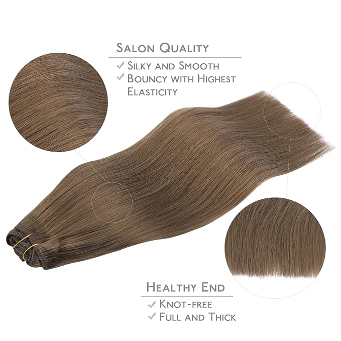 WENNALIFE Clip in Hair Extensions, 150g 20 Inch 9pcs Light Ash Brown Human Hair Extensions Thicker Clip in Hair Extensions Real Human Hair Clip Set Double Weft