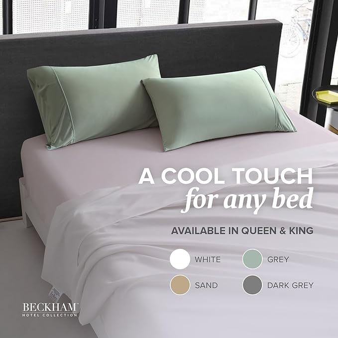 Beckham Hotel Collection Cooling Pillowcases for Hot Sleepers, Standard/Queen Size Set of 2, Cool Bedding, Envelope Closure, Silky Soft, Breathable, Moisture-Wicking, Aqua Gray