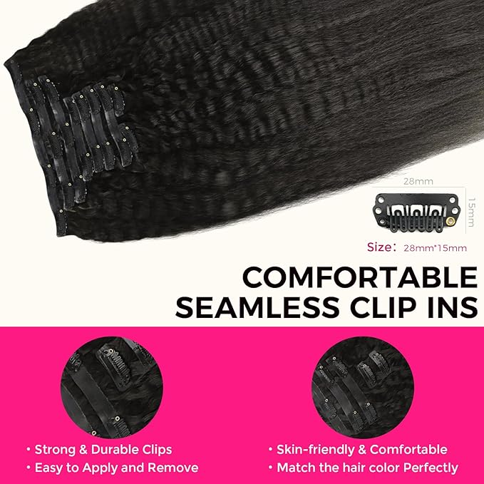 Lashey Seamless Clip in Hair Extensions Human Hair 150g 9pcs Kinky Straight Natural Black 24 Inch Long Clip in Hair Extensions Real Human Hair with PU Soft Invisi Edge