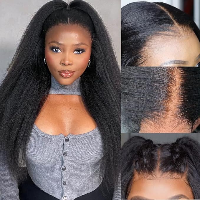 GOLFMAX Kinky Straight Human Hair Wigs 26 Inch 13x4 HD Transparent Glueless Wigs Human Hair Pre Plucked With Baby Hair Brazilian Yaki Straight Lace Front Wig
