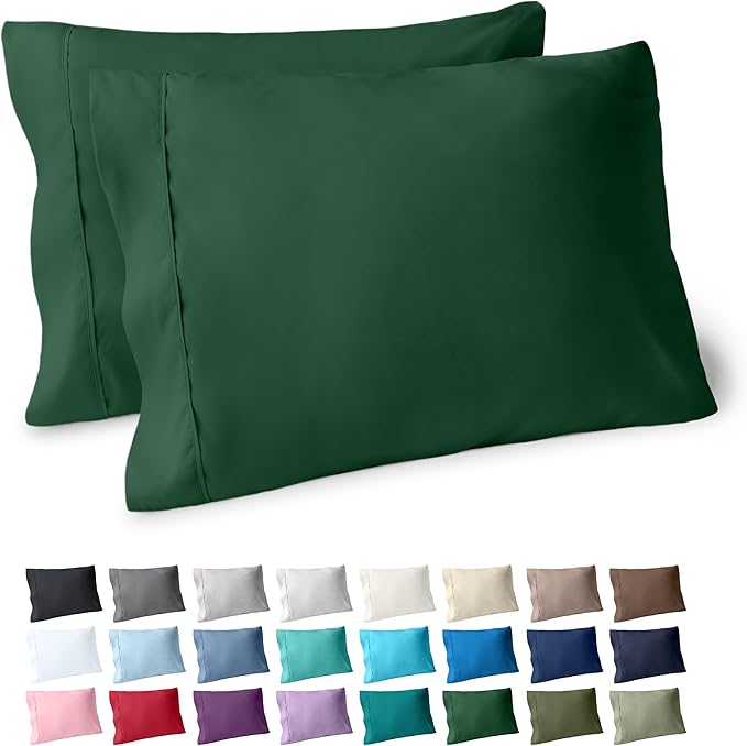 Bare Home Microfiber Pillow Cases - Standard/Queen Size Set of 2 - Cooling Pillowcases - Double Brushed - Forest Green Pillowcases 2 Pack - Easy Care (Standard Pillowcase Set of 2, Forest Green)